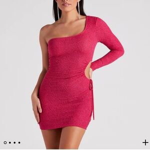 Pink one shoulder, mini dress never worn